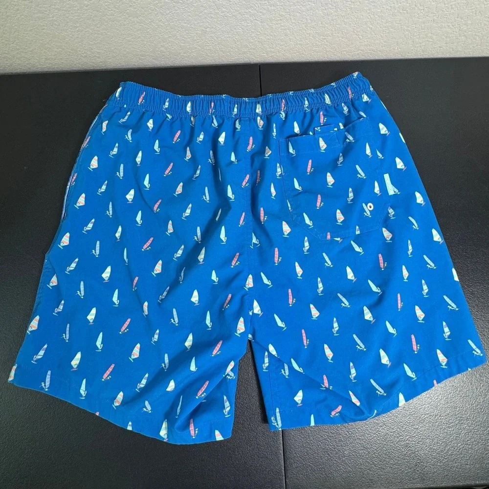 BONOBOS Mens Swim Trunks Blue Windsurf Print Elastic‎ Waist Drawstring Size L